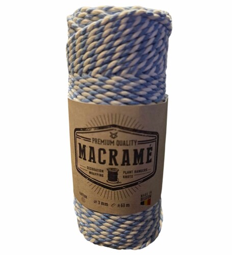 Katoentouw dubbel twist | lichtblauw-wit | 3mm x 60m