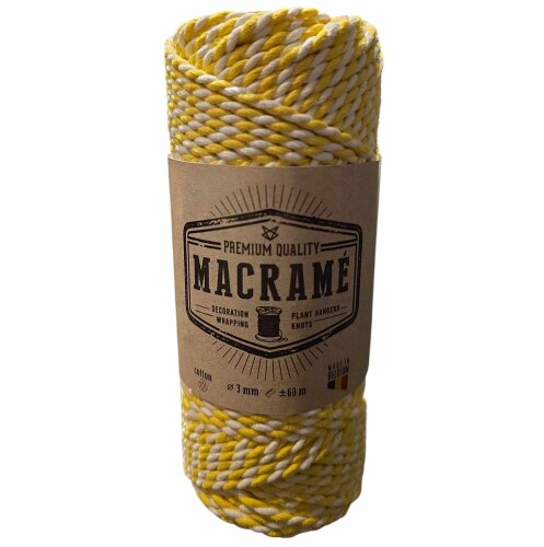 Katoentouw dubbel twist | lichtgeel-wit | 3mm x 60m