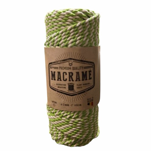 Katoentouw dubbel twist | lichtgroen-wit | 3mm x 60m