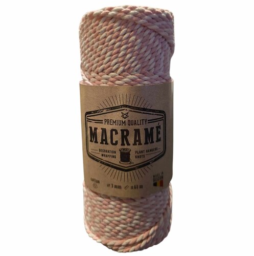 Katoentouw dubbel twist | lichtroze-wit | 3mm x 60m